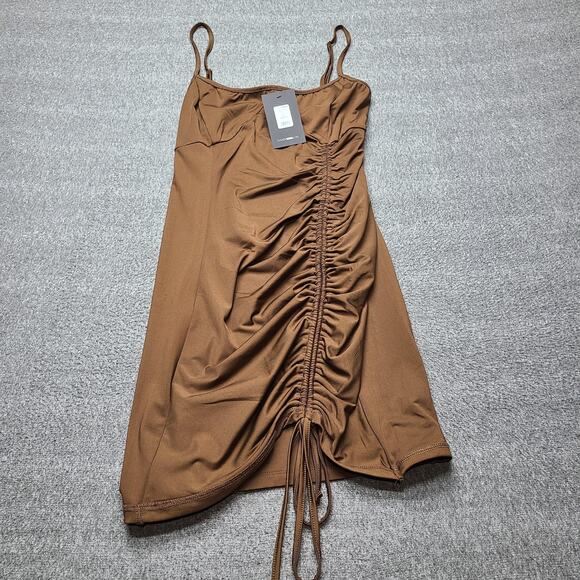Fashion Nova Dress Womens 1X Brown From The Inside Out Ruched Mini Adjustable - Picture 2 of 10